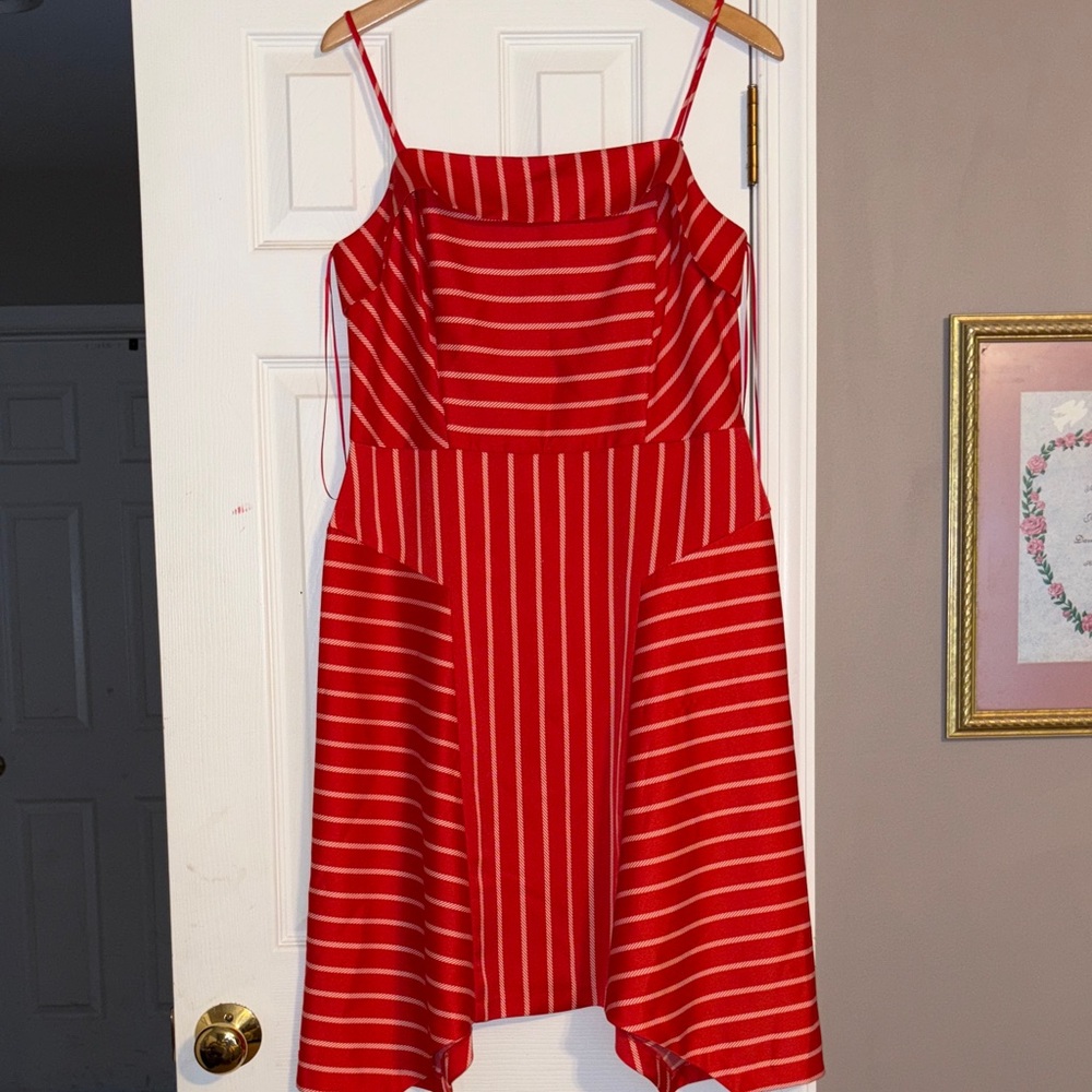 Banana Republic Red White Striped Handkerchief Hem Midi Dress